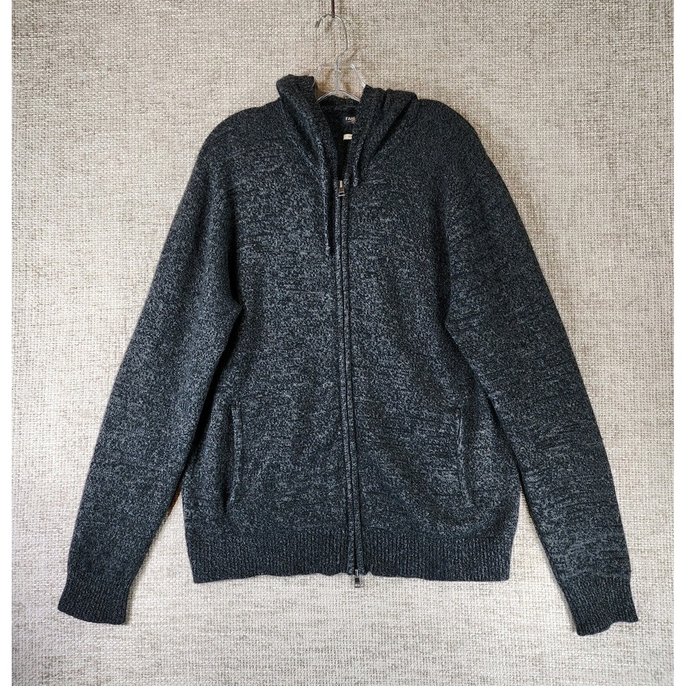 Faherty Reserve 100% Cashmere Cardigan Hoodie Mens L Charcoal Full Zip Sweater